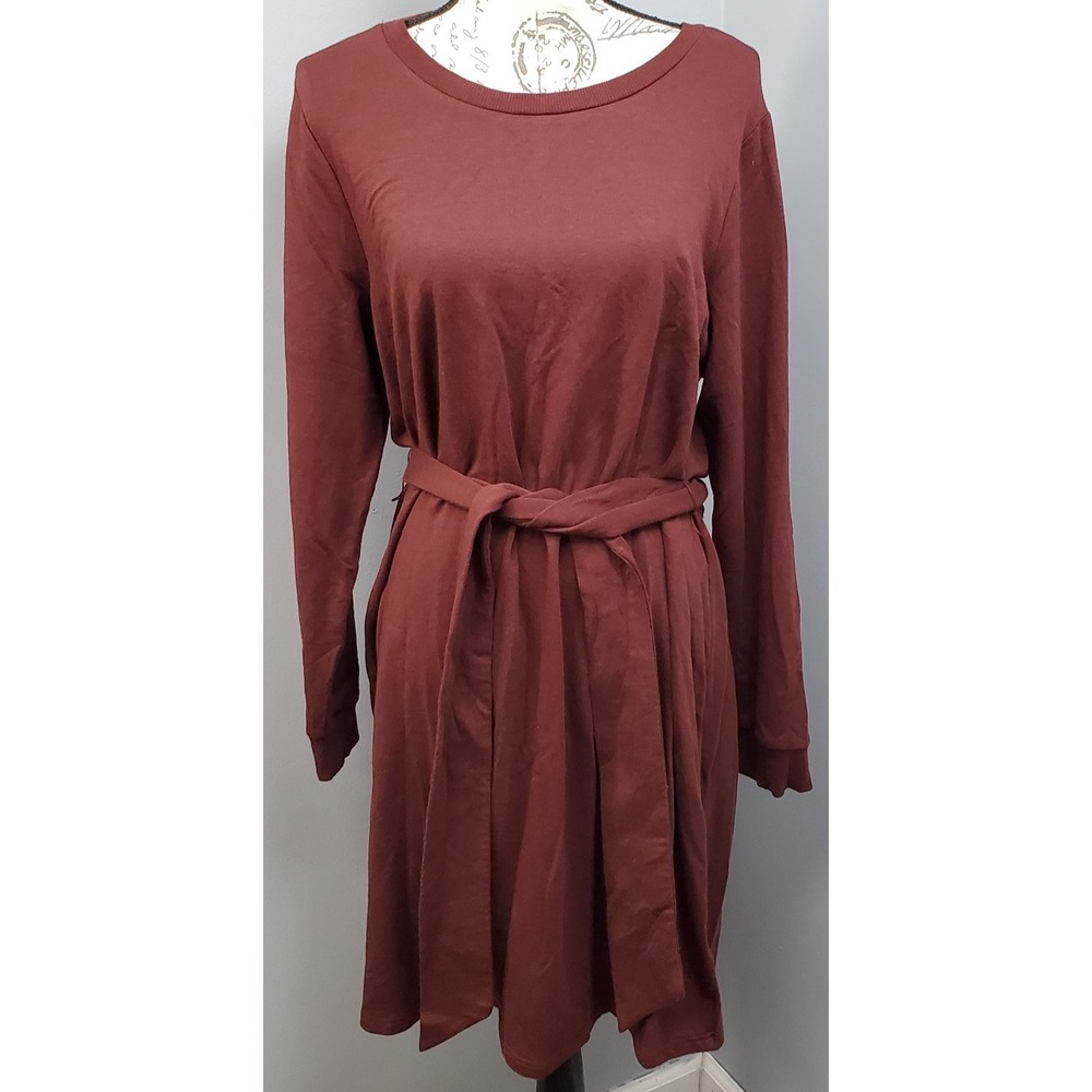 Torrid Sweatshirt Dress Womens 1 Brown Long Sleeve Tie Waist French Terry Cozy